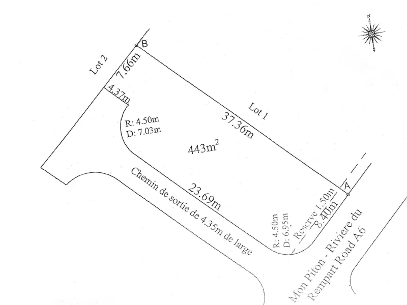 Rivière du Rempart Terrain 443&nbsp;m² Vente