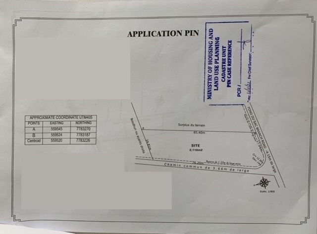 Fond du Sac Terrain 2110 m² Vente